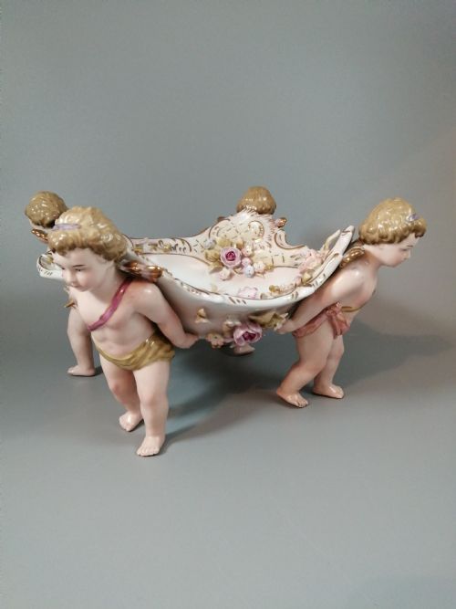 fig 1. Antique German Schierholtz Figural Hand Painted Porcelain Cherubim vase