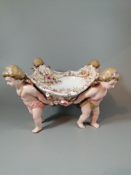 fig 3. Antique German Schierholtz Figural Hand Painted Porcelain Cherubim vase