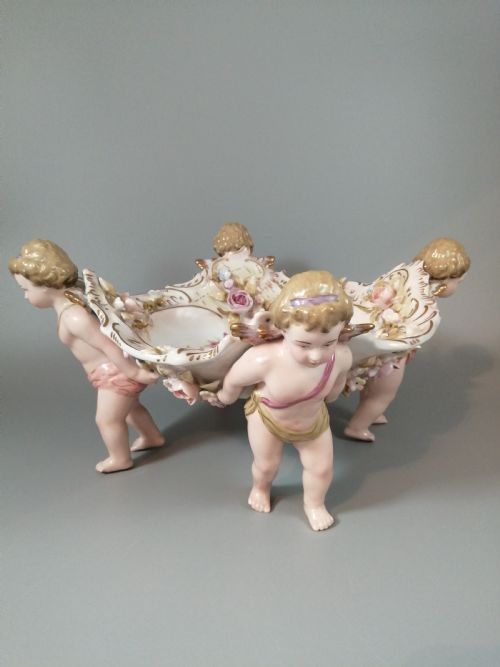 fig 4. Antique German Schierholtz Figural Hand Painted Porcelain Cherubim vase