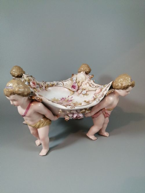 fig 5. Antique German Schierholtz Figural Hand Painted Porcelain Cherubim vase