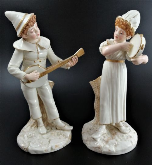 Antique Royal Worcester Figures,james Hadley,musicians,1885, Very Rare
