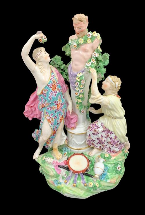 Early Derby Figure Group of «Two Bacchantes Adorning a Bust of Pan»