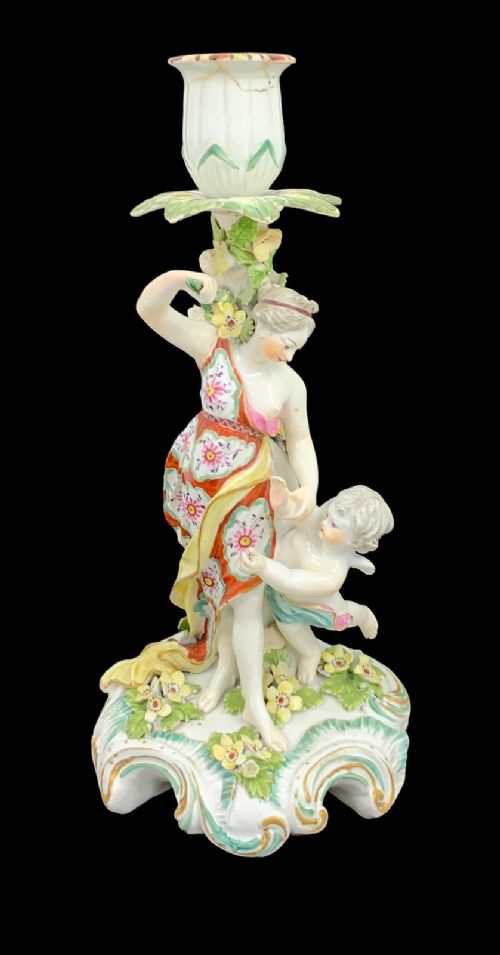 fig 2. Early Derby, Candlestick Depicting VENUS ,Patch period, William Duesbury ,1765