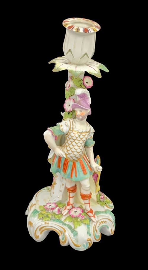 fig 1. Derby, Porcelain Candlestick Depicting Mars, Patch period, ,?.1765