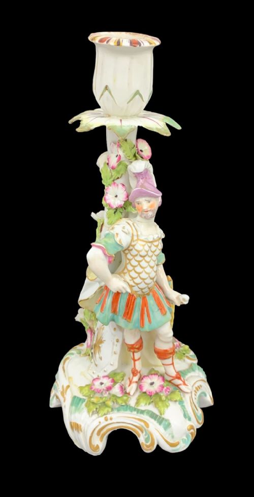 fig 2. Derby, Porcelain Candlestick Depicting Mars, Patch period, ,?.1765
