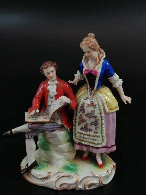 18th Century Antique Ludwigsburg Porcelain Figurine: Lady and Cavalier with an Album