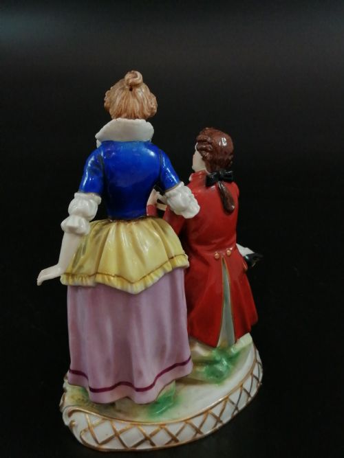 fig 3. 18th Century Antique Ludwigsburg Porcelain Figurine: Lady and Cavalier with an Album