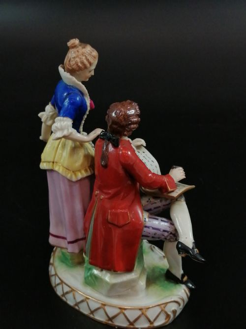fig 5. 18th Century Antique Ludwigsburg Porcelain Figurine: Lady and Cavalier with an Album