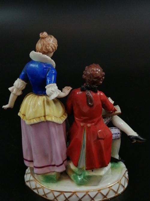 fig 6. 18th Century Antique Ludwigsburg Porcelain Figurine: Lady and Cavalier with an Album
