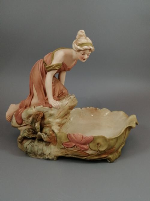 Antique Royal Dux Porcelain Figural Bowl