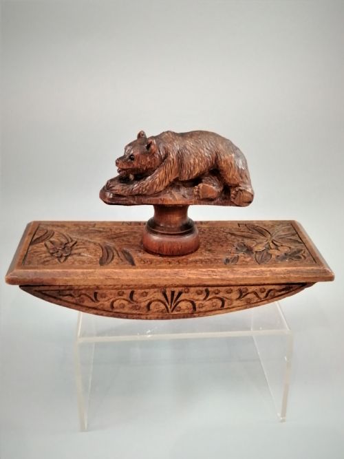 19th Century Black Forest Walnut Desk Blotter with a Bear