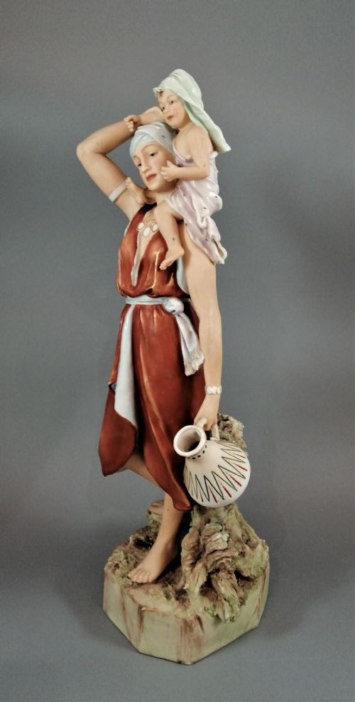 fig 1. Antique porcelain Royal Dux figurine - oriental woman with child, ?. 19th .