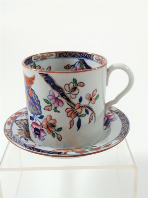 Antique Spode Stone China Coffee Cap and Saucer in Tobacco Leaf Pattern(cabbage Pattern") , C. 1810