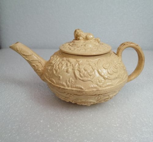 A Small Caneware Teapot with a Spaniel Finial. Wedgwood, C.1800