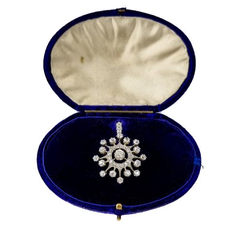 Antique Victorian Old-cut Diamond Starburst / Flower Pendant 5.90 Ct in Original Box