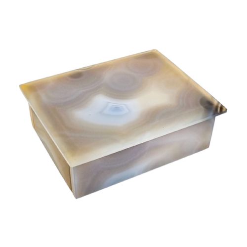 Antique French Art Deco Grey Blue Agate Table Cigarette Holder / Card Box / Vide Poche