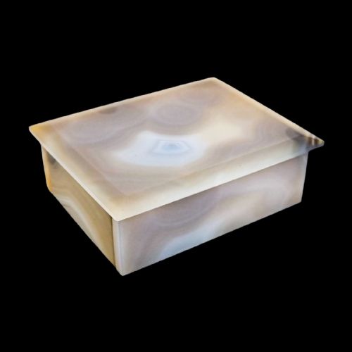 fig 1. Antique French Art Deco grey blue agate table cigarette holder / card box / vide poche