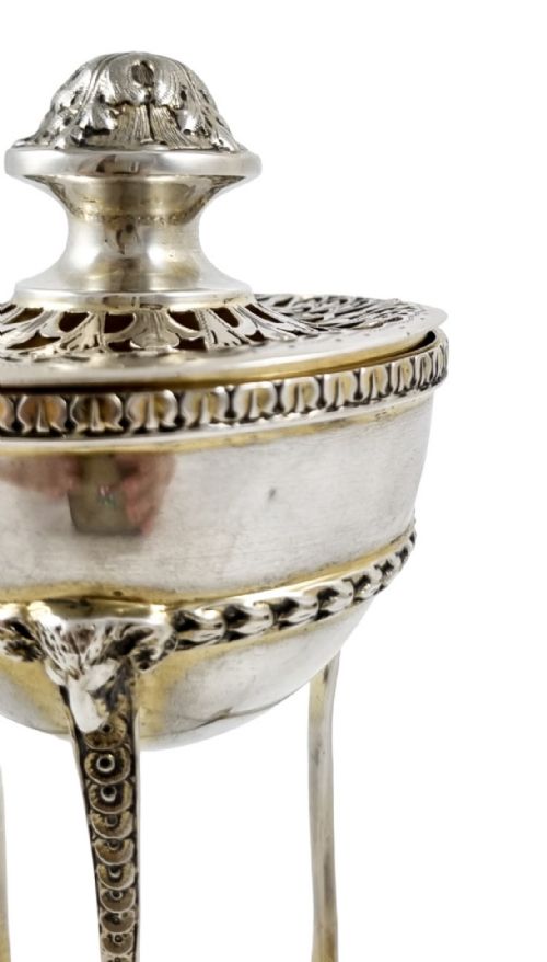 fig 2. Neoclassical gilt sterling silver potpourri raised on hoof feet and cast with rams heads, Chester