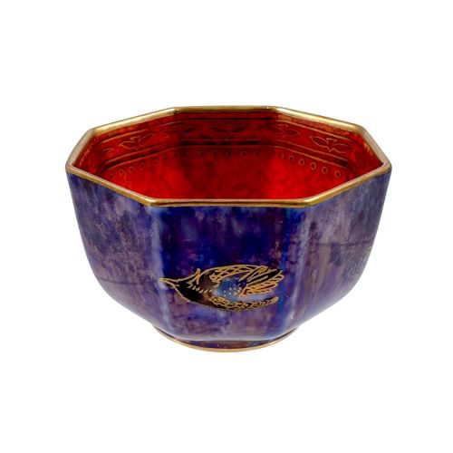 Handmade 1920'S Daisy Makeig-jones for Wedgwood  "Hummingbird Fairyland" Lustre Octagonal Porcelain Bowl