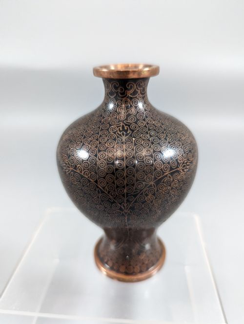 Antique  Chinese Black Cloisonne  Vase  19th Century