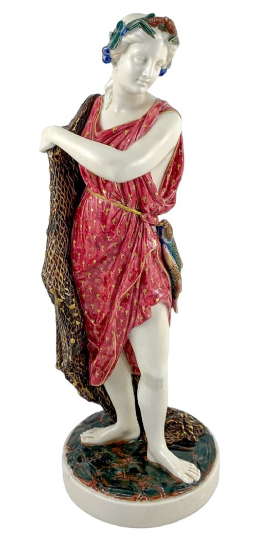 Victorian Royal Worcester Large Porcelain Figurine of Fisherwoman, Modelled by W.b. Kirk