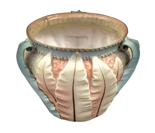 Art Nouveau Royal Worcester Ivory Blush Planter/jardiniere/cache Pot with Leaf Design