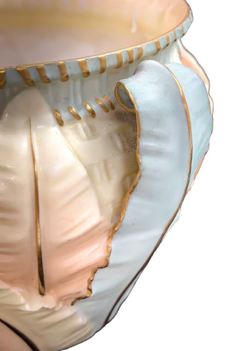 fig 1. Art Nouveau Royal Worcester ivory blush planter/jardiniere/cache pot with leaf design