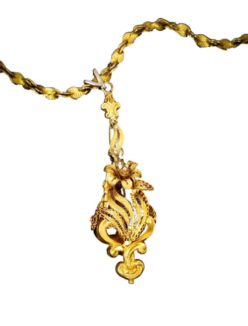 fig 2. 1820’s Georgian pinchbeck gold torpedo chandelier pendant decorated with cannetille and filigree