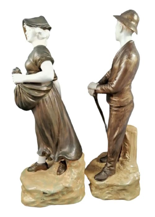 fig 2. Antique pair of Art Nouveau Theodore Schoop for Bernard Bloch porcelain figurines, farming peasant couple