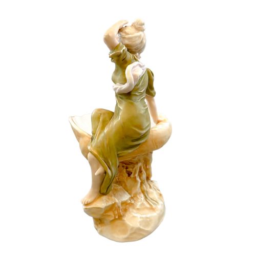 1900'S ART NOUVEAU ROYAL DUX PORCELAIN MAIDEN LEANING ON SHELL VIDE POCHE FIGURINE MODEL 818 - ADDITIONAL PHOTO 7