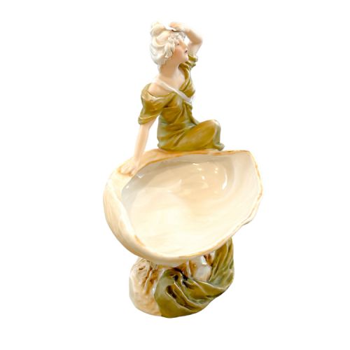 1900'S ART NOUVEAU ROYAL DUX PORCELAIN MAIDEN LEANING ON SHELL VIDE POCHE FIGURINE MODEL 818 - ADDITIONAL PHOTO 10