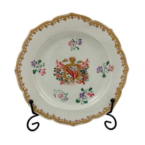 1750'S Century Porcelain Chinese Export Armorial Plate, Deer/dogs Coat of Arms