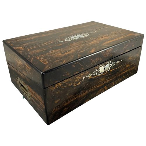 Victorian Huge Coromandel Writing Slope Mother-of-pearl Inlay, Fitted Handles