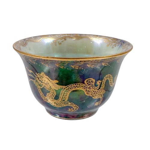 Handmade 1920'S Wedgwood Daisy Makeig-jones "Dragon Chasing Pearl of Wisdom" Iridescent Lustre Peacock Bowl