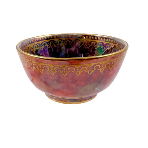 fig 1. Handmade miniature Art Deco Daisy Makeig-Jones for Wedgwood orange red Fairyland lustre porcelain bowl