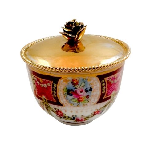 fig 1. 18th century floral Rococo Meissen Marcolini sucrier sugar bowl gilt silver lid