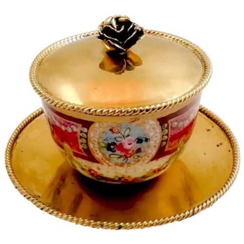18th Century Floral Rococo Meissen Marcolini Sucrier Sugar Bowl Gilt Silver Lid
