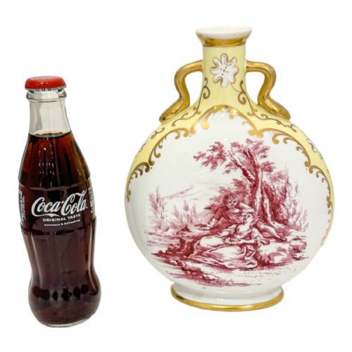 19TH CENTURY COALPORT PORCELAIN DOUBLE HANDED VASE PILGRIM FLASK WITH GALLANT SCENE - ADDITIONAL PHOTO 3