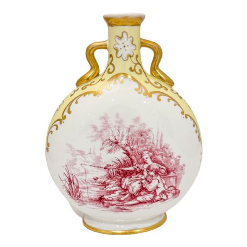 19TH CENTURY COALPORT PORCELAIN DOUBLE HANDED VASE PILGRIM FLASK WITH GALLANT SCENE - ADDITIONAL PHOTO 5