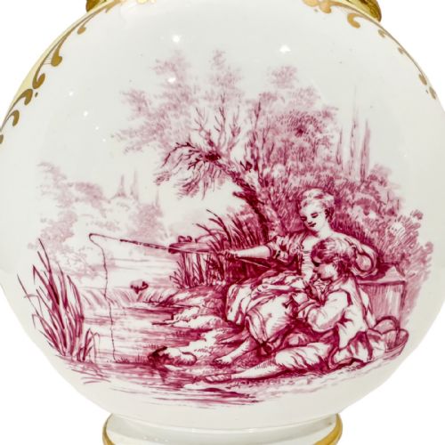 19TH CENTURY COALPORT PORCELAIN DOUBLE HANDED VASE PILGRIM FLASK WITH GALLANT SCENE - ADDITIONAL PHOTO 7
