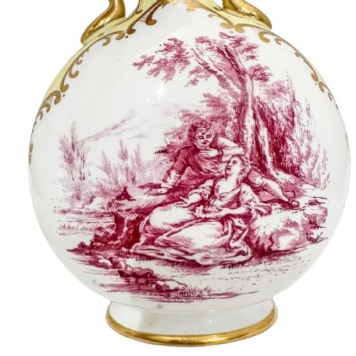 19TH CENTURY COALPORT PORCELAIN DOUBLE HANDED VASE PILGRIM FLASK WITH GALLANT SCENE - ADDITIONAL PHOTO 9