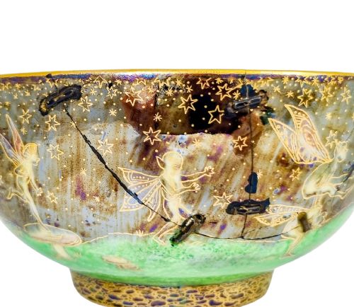 fig 1. Handmade antique Daisy Makeig Jones “Leapfrogging Elves” Fairyland Lustre bowl, 14 cm / 5.5”
