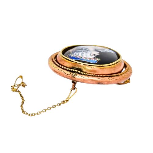 fig 1. Antique large French Limoges enamel Email d'Art portrait of lady swivel brooch signed