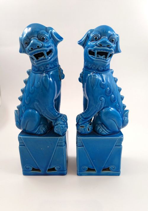 Pair of Turquoise Enamel Porcelain Foo Dogs China
