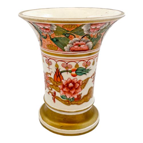 Antique George III Spode Porcelain Imari Spill Vase / Matchpot, Pink Peonies Design