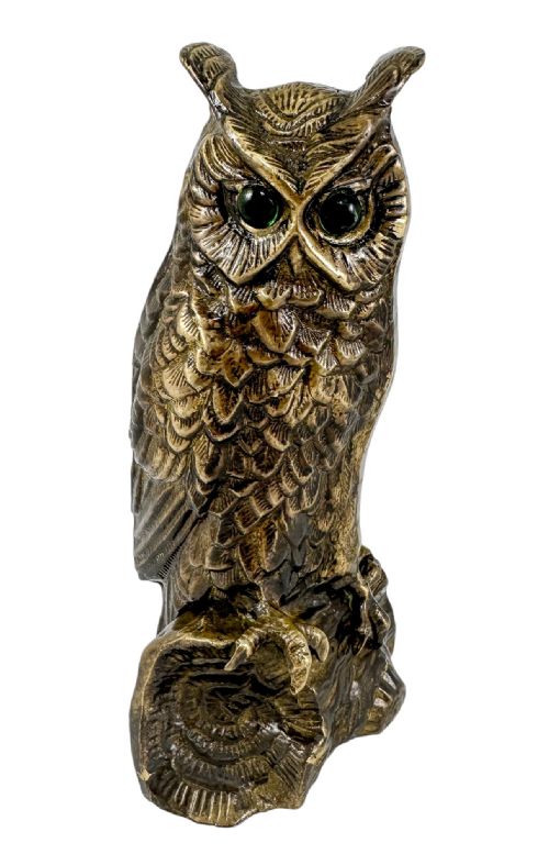 Edwardian Austrian Bronze Sculpture / Figure of Long-eared Owl on Log