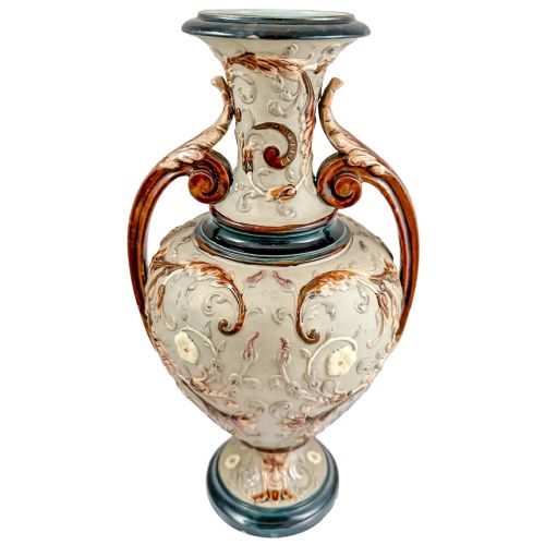 Art Nouveau Wilhelm Schiller and Sons Majolica Pottery Double Handed Vase, Demon Faces