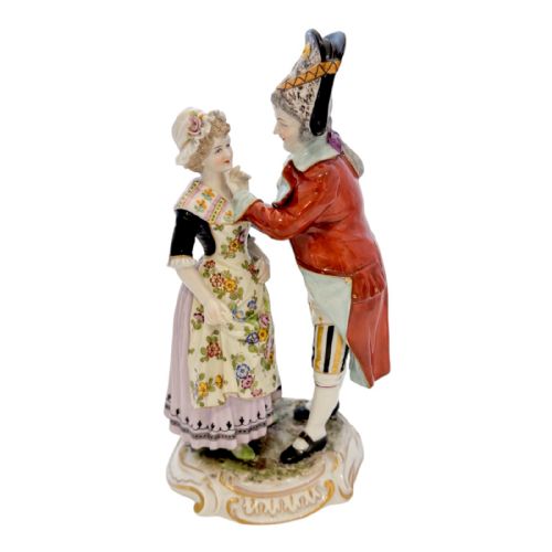 19th Century Royal Vienna Porcelain Romantic Couple Figurine - "Soldier Bidding Goodbye to His Lady"