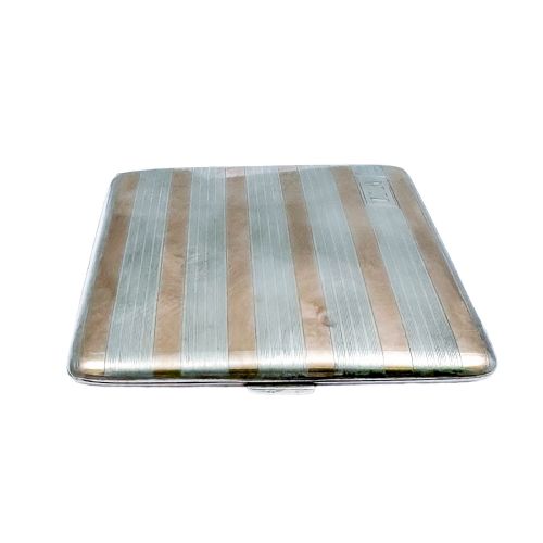 fig 1. American Art Deco Watrous Manufacturing Co sterling silver cigarette / card case inlaid with 14k yellow gold bands