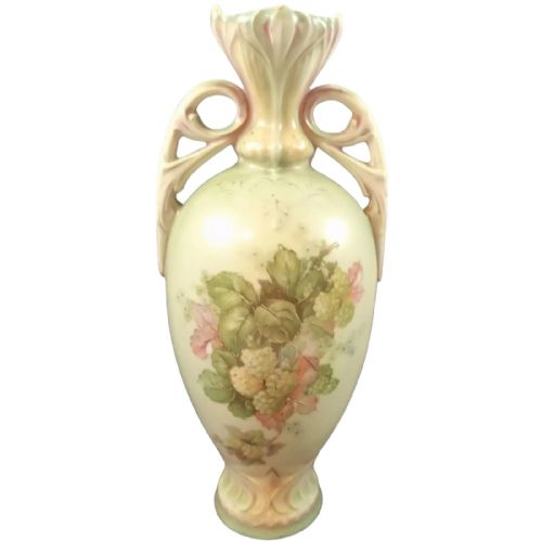 Antique Art Nouveau Austro-hungarian Bohemian Floral Blush Twin Handled Porcelain Vase